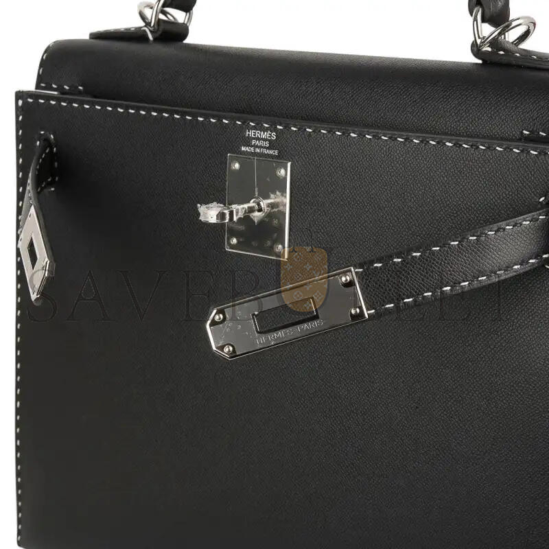 HERMES KELLY 28 GRAINED MONSIEUR UN POINT SUR DEUXKELLY SELLIER BLACK (28*22*10cm)
